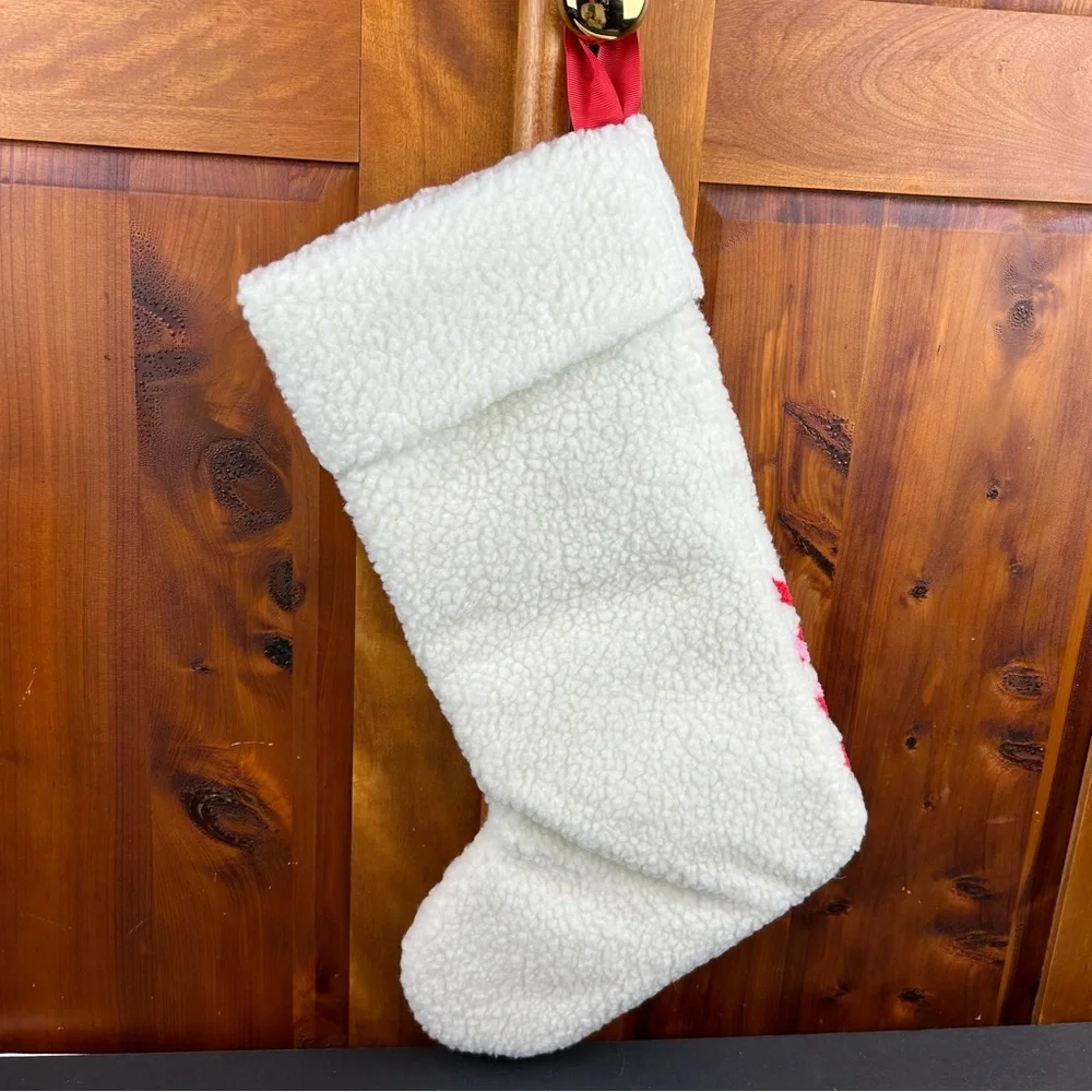 NEW - PINK By Victoria’s Secret Sherpa White Candy Cane Christmas Stocking Fairy